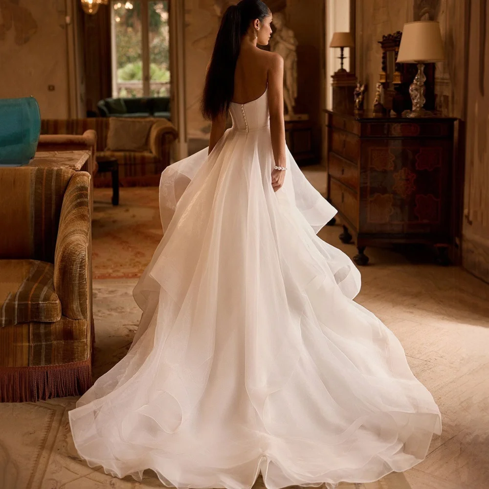 ชุดแต่งงานที่หรูหราแบบกำหนดเอง ผ้าทูลทรงเอไลน์ ชุดเจ้าสาวคอวีหวานเรียบง่าย ชุดเจ้าสาวผ้าทูลแบบใหม่ vestidos de novia