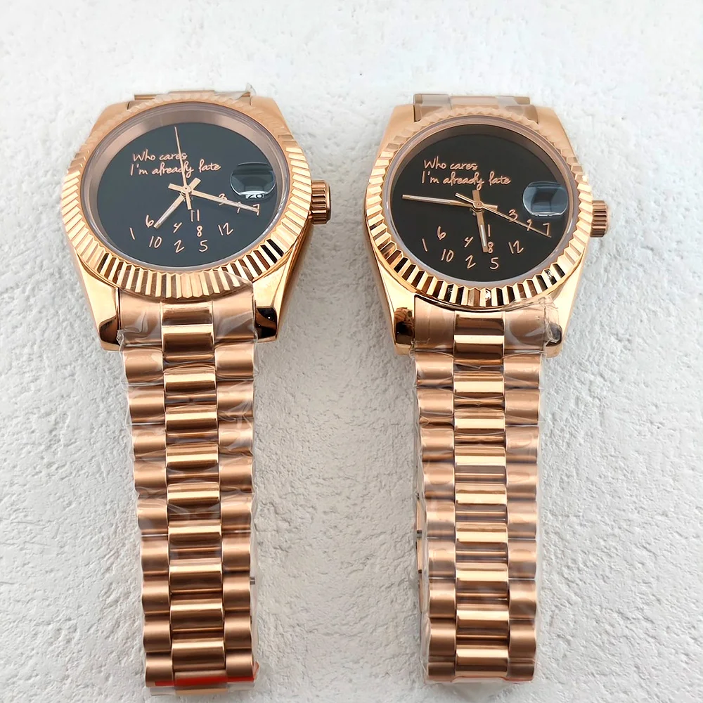 

Часы NH35 Who cares im already late Часы 36 мм/39 мм с розовым золотым текстом Матовый циферблат Сапфировое стекло Автоматический механизм