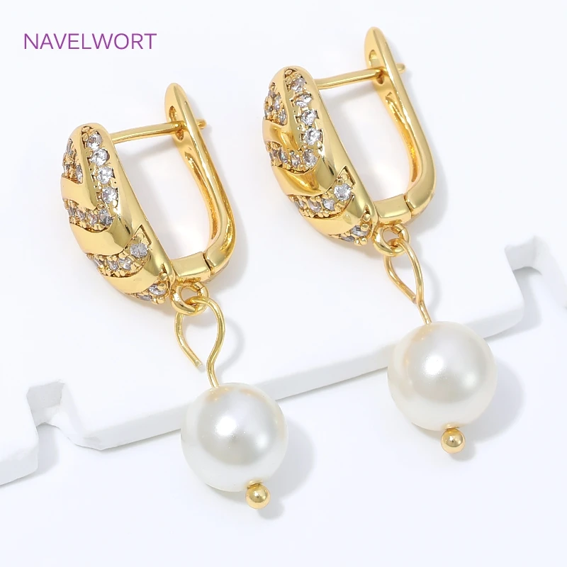 18K Gold Plated Oval Shvenzy Earwire Fasteners,Inlaid Zircon Earring Hooks,Brass Earring Fixtures,DIY Earring Making Accessories