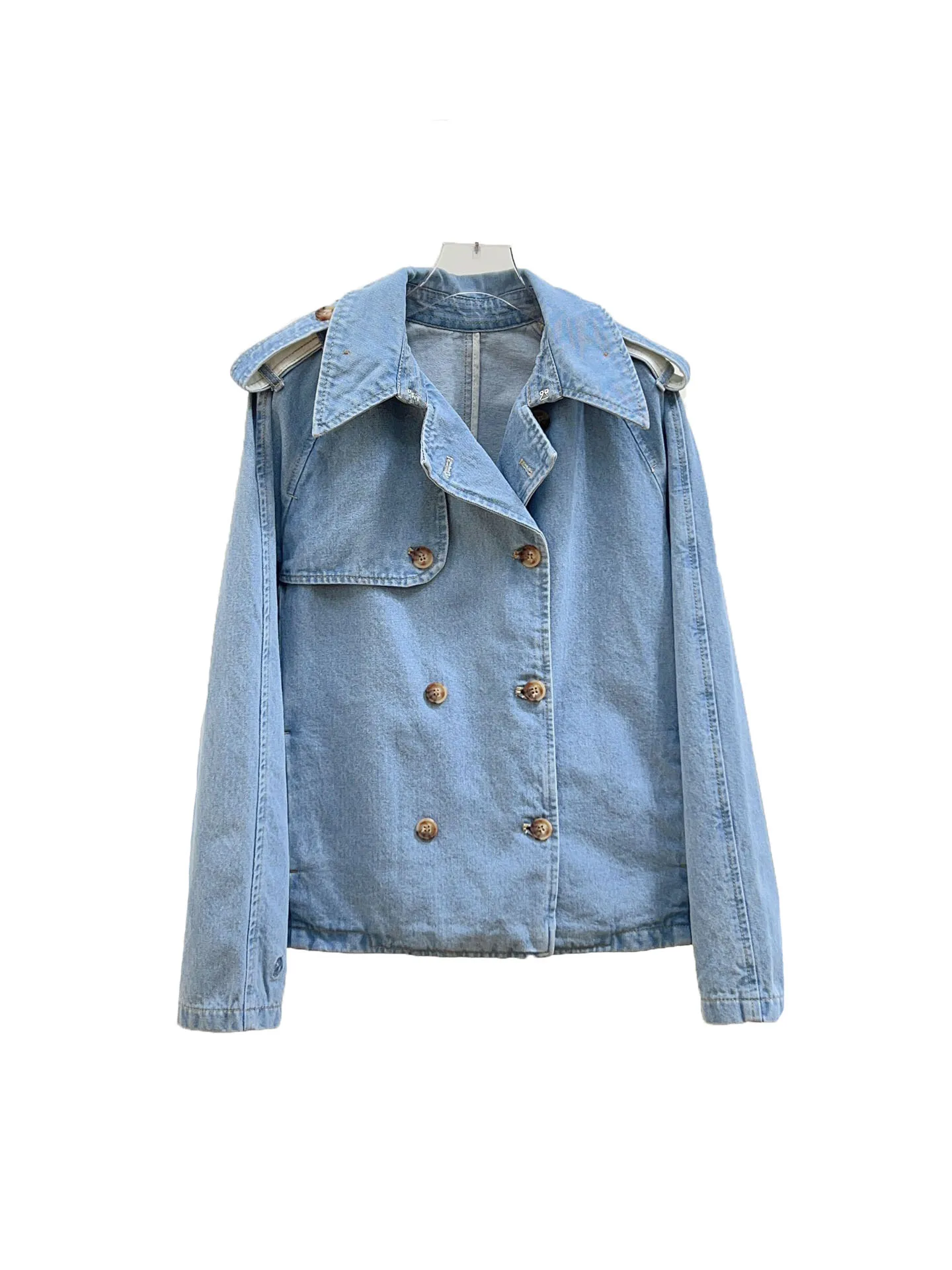 

Denim jacket lapel short loose version splicing double-breasted design warm and comfortable 2023 winter new 1223