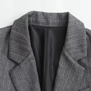 Willshela-Blazer Phụ nữ sọc đơn với túi, cổ chạm khắc, tay áo dài, quần áo phụ nữ sang trọng, thời trang cổ điển 8 Bán hàng chính Blazer Elastano - №6