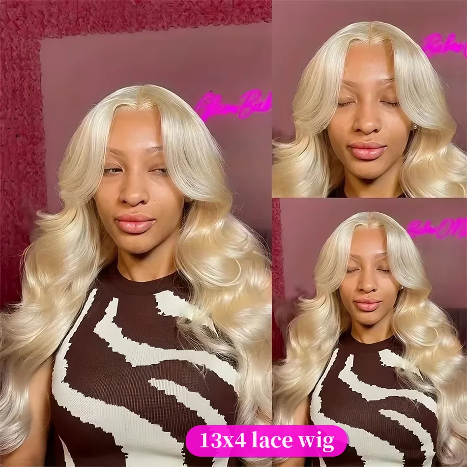 Peruka typu lace frontal HD, blond 613, gęstość 200, transparentna, 13x6, body wave, brazylijskie włosy ludzkie, wstępnie wyskubana, 100% farbowana, naturalny wygląd.