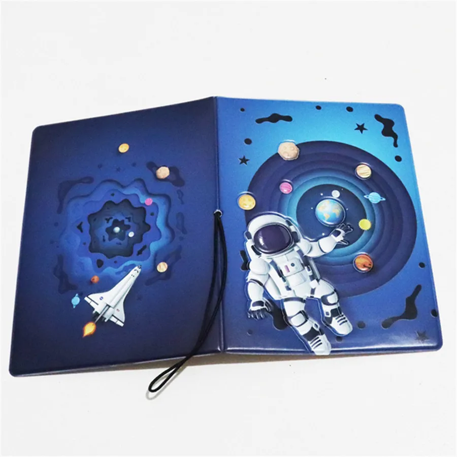 Creative Astronaut Passport Cover Wallet Bag Letter Men Women Pu Leather ID Address Holder Portable Boarding Travel Accessories