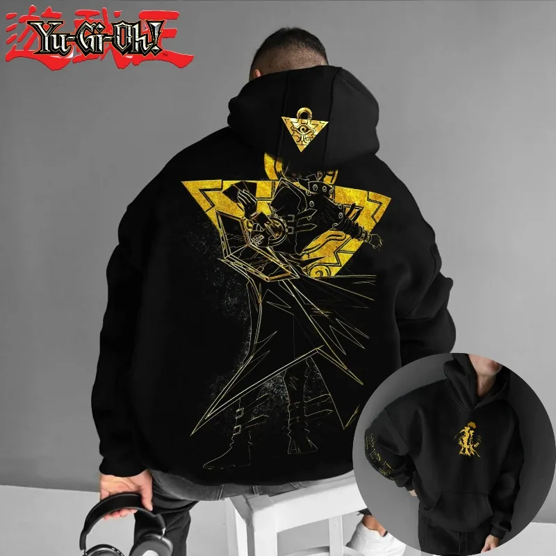2025 Yu Gi Oh Classic Anime Pharaoh Soul Dragon Bedruckter Herren-Herbst- und Winter-Hoodie, dick und breit, Y2K-Halloween-COS, breiter Kapuzenpullover