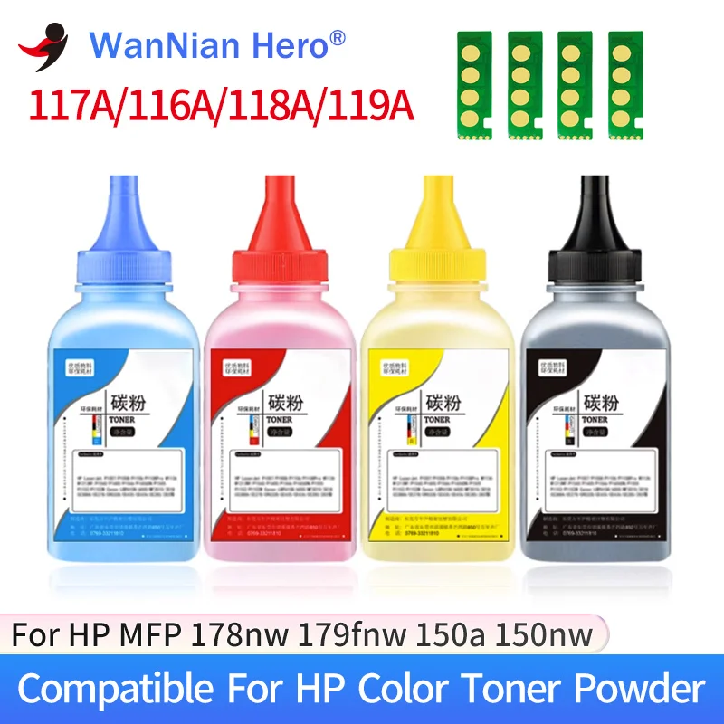 Chip de cartucho compatível para HP Color LaserJet, Toner Powder, W2070A, W2090A, 150A, 150W, 150Nw, MFP, 178nw, 179fnw, 117A, 118A, 119A, 116A