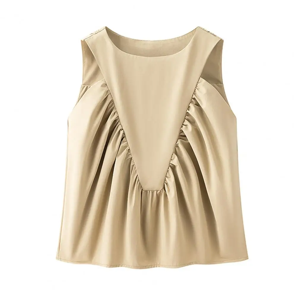 Canottiera da donna Camicia stile casual per pendolari Top Camicetta tinta unita Vestibilità ampia Girocollo senza maniche Canotte a pieghe Commer