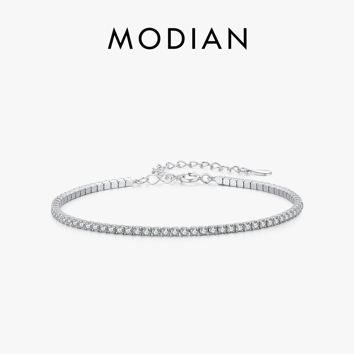 

MODIAN 925 Sterling Silver Sparkling Clear CZ Bracelet For Women Wedding Engagement Fine Jewelry Anniversary Wife Mom Gifts