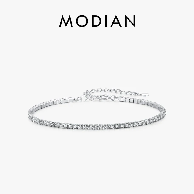 MODIAN 925 Sterling Silver Sparkling Clear CZ Bransoletka dla kobiet Zaręczyny ślubne Drobna biżuteria Rocznica Żona Mama Prezenty
