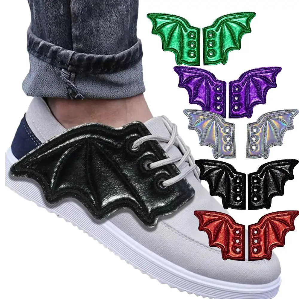 PU Leather Bat Shoe Wings Lace-Up Design Bat Wings Shape DIY Shoe Decoration Charm Lightweight Wear-Resistant