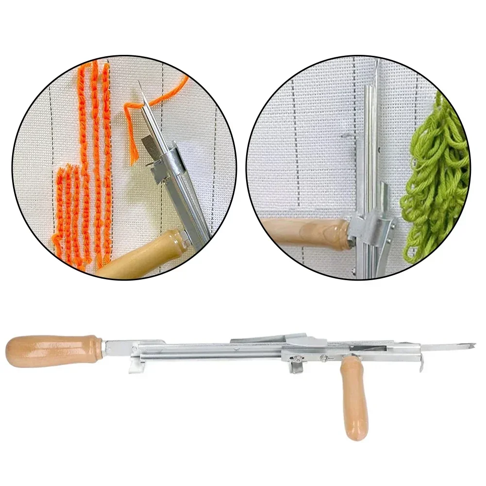 Precision Manual Tufting Tool with Metal and Wood Construction for Crafting Intricate Carpet Patterns and Art Pieces