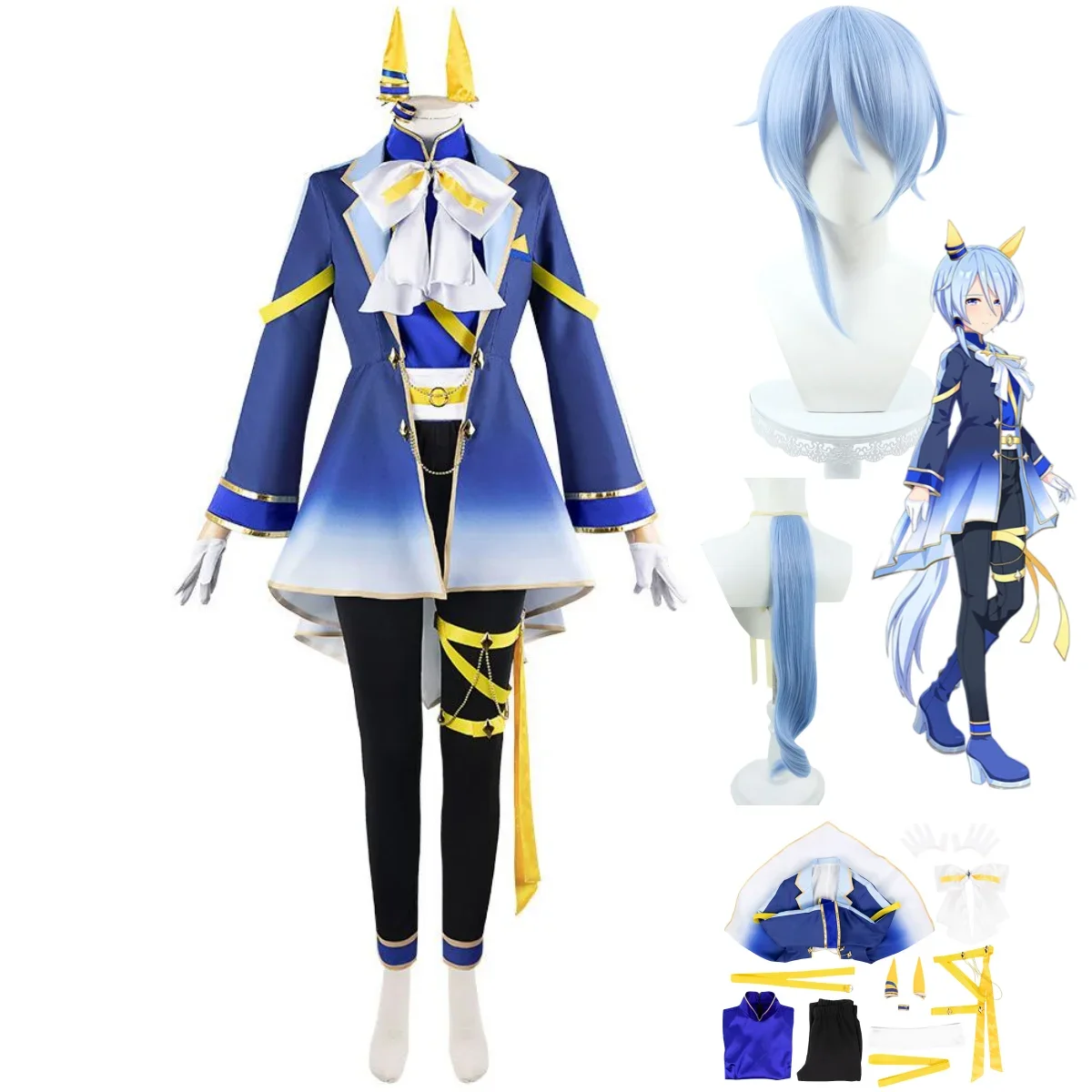 Anime Game Umamusume: Pretty Derby K.S.Miracle Cosplay Costume Wig Blue Gradient Tailcoat Coat Tail Woman Kawaii Carnival Suit