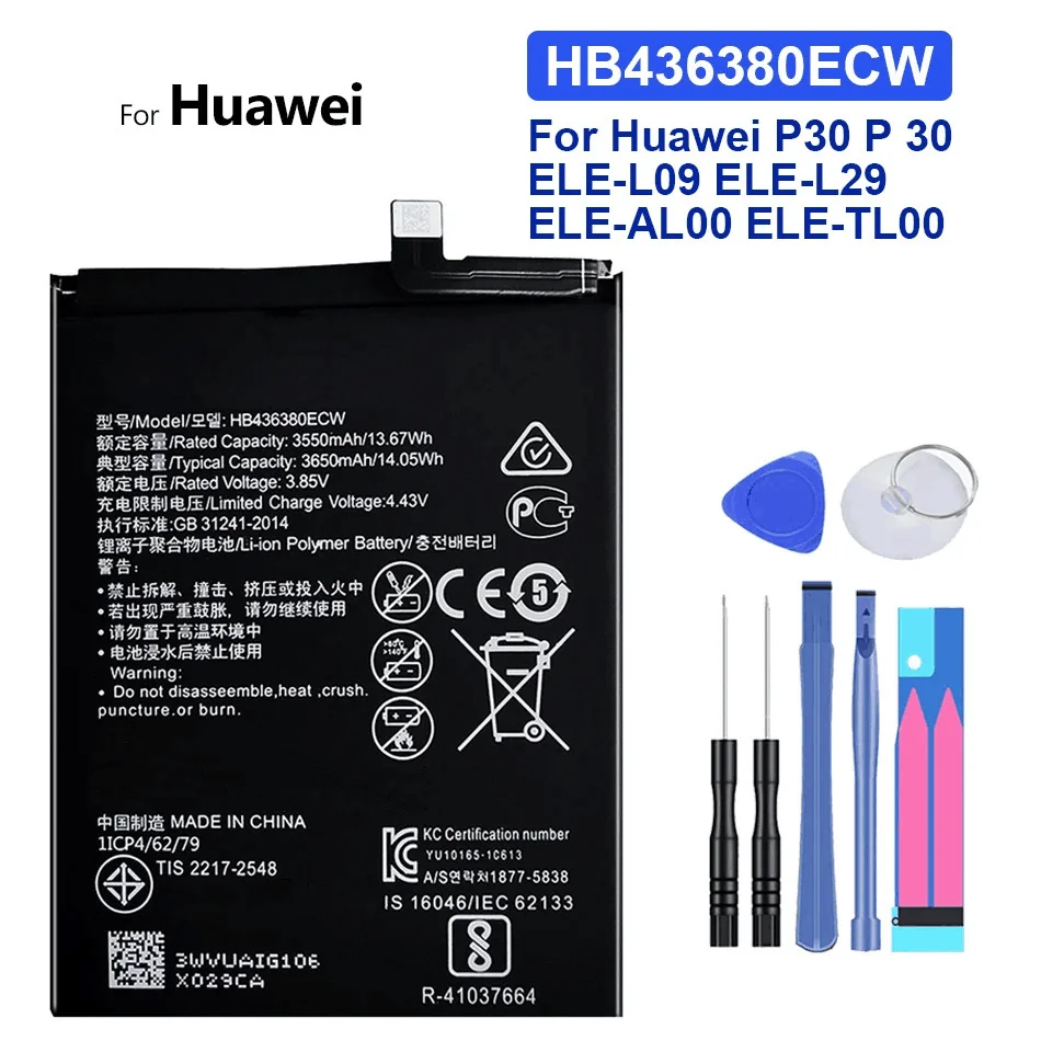 Battery HB436380ECW 3650Mah For Huawei P30 P 30 ELE-L09 ELE-L29 ELE-AL00 ELE-TL00 Bateria