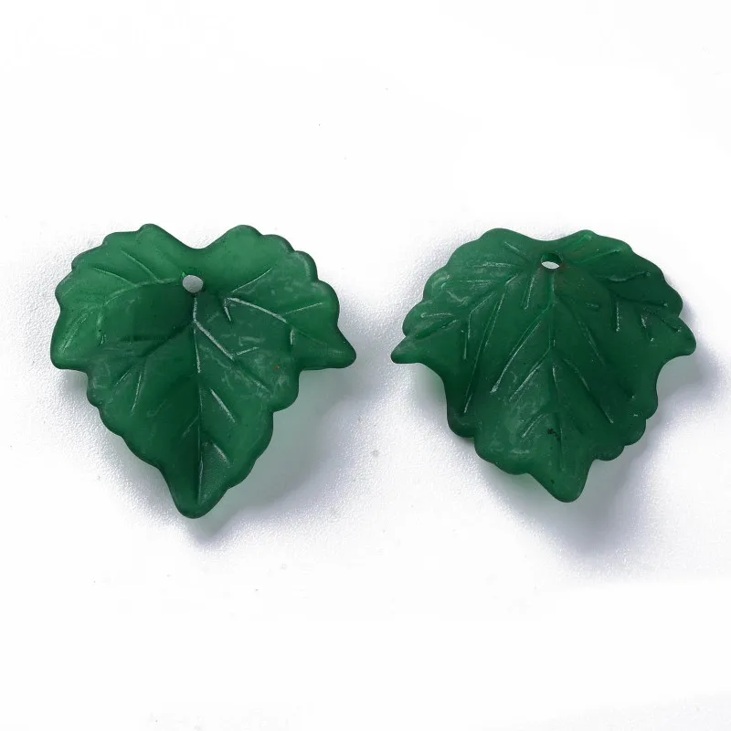 100 pc Autumn Theme Transparent Frosted Acrylic Pendants Maple Leaf Dark Green 24x22.5x3mm Hole: 1mm