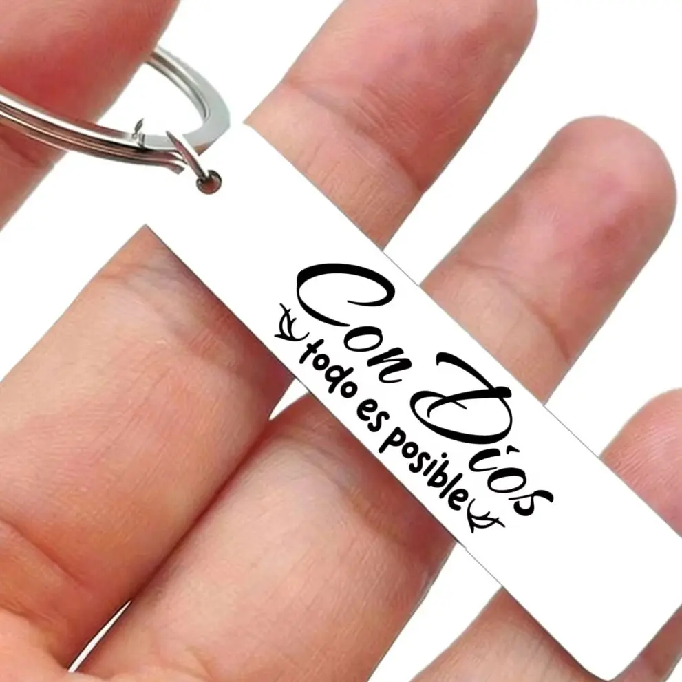 1Pc Spanish Quote Keychain Con Dios Todo Es Posible, With God All Things Are Possible Ideal Gift, Laser Engraved Steel Keyring