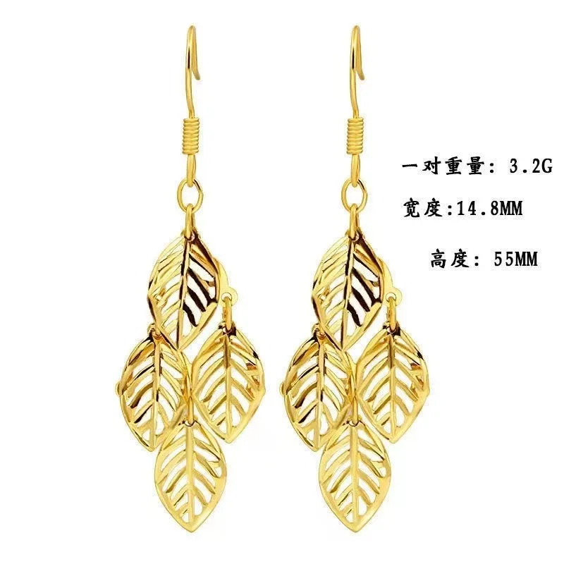 High Quality 999 Gold Earrings Pure Gold Hollow Leaf Earrings AU750 Real Gold Tassel Luxury Quality Jewelry for Women