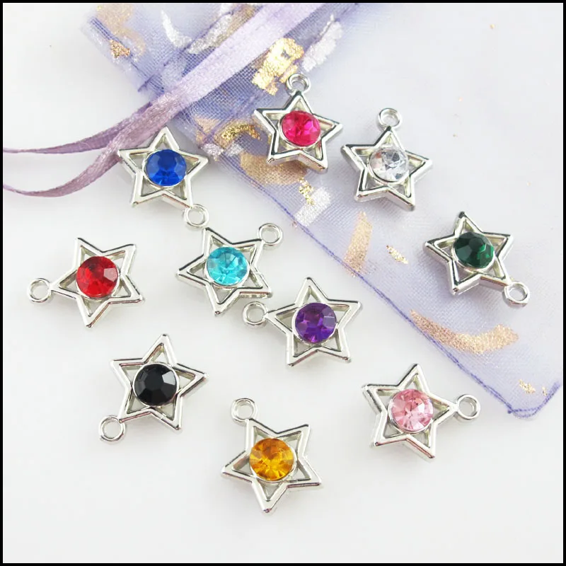 Moda 30 sztuk mieszane kryształ matowy srebrny Plated gwiazda koło Charms wisiorki 15x17mm