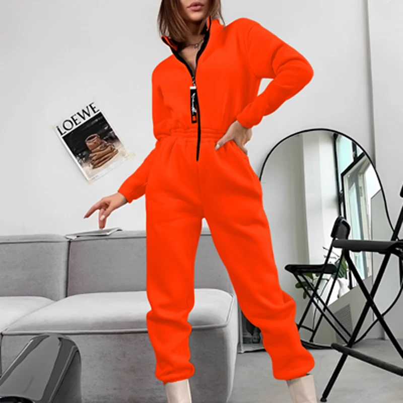 2023 Female Hoodies Jumpsuits One Piece Outfit Warm Fleece Sport Jumpsuit Women Sportswear Playsuit Long Sleeve Zipper Overalls