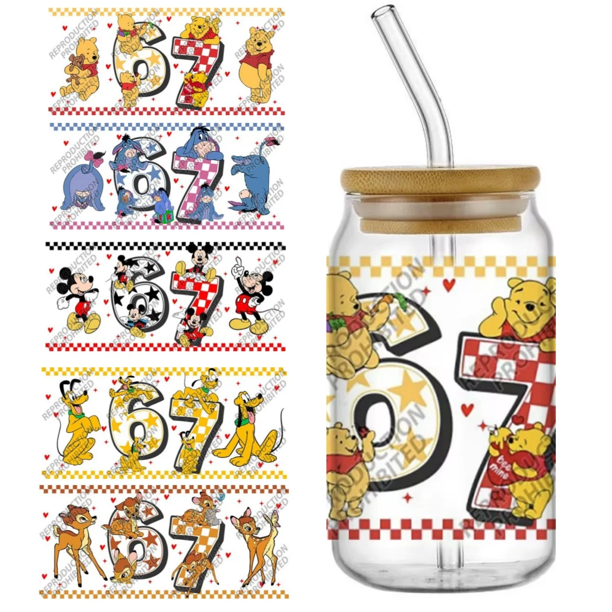 Mixed Cartoon Honey Bear 67 Series 16oz Libbey UV DTF Cup Wrap Transfers Sticker DIY Mug Custom Labels Sticker