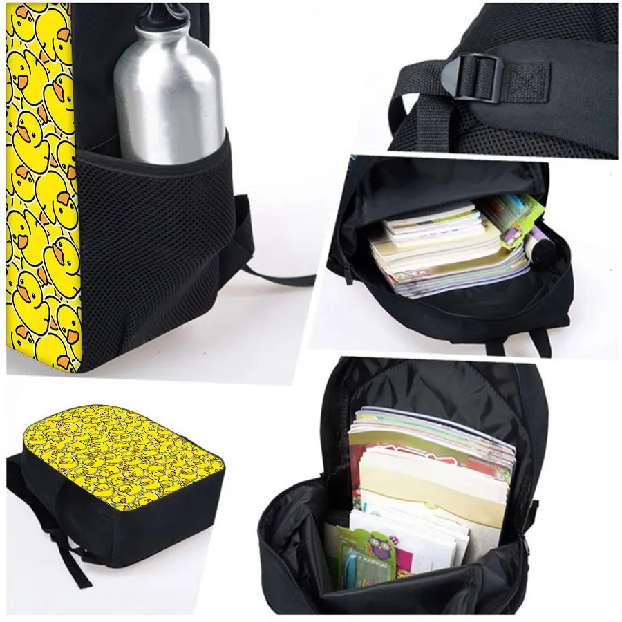 Juego de 3 uds de bolsas de almuerzo redondas de pato amarillo, bolsas de lápices con tapa, mochilas escolares para niños/niñas, los mejores regalos, mochila de dibujos animados 3D para niños