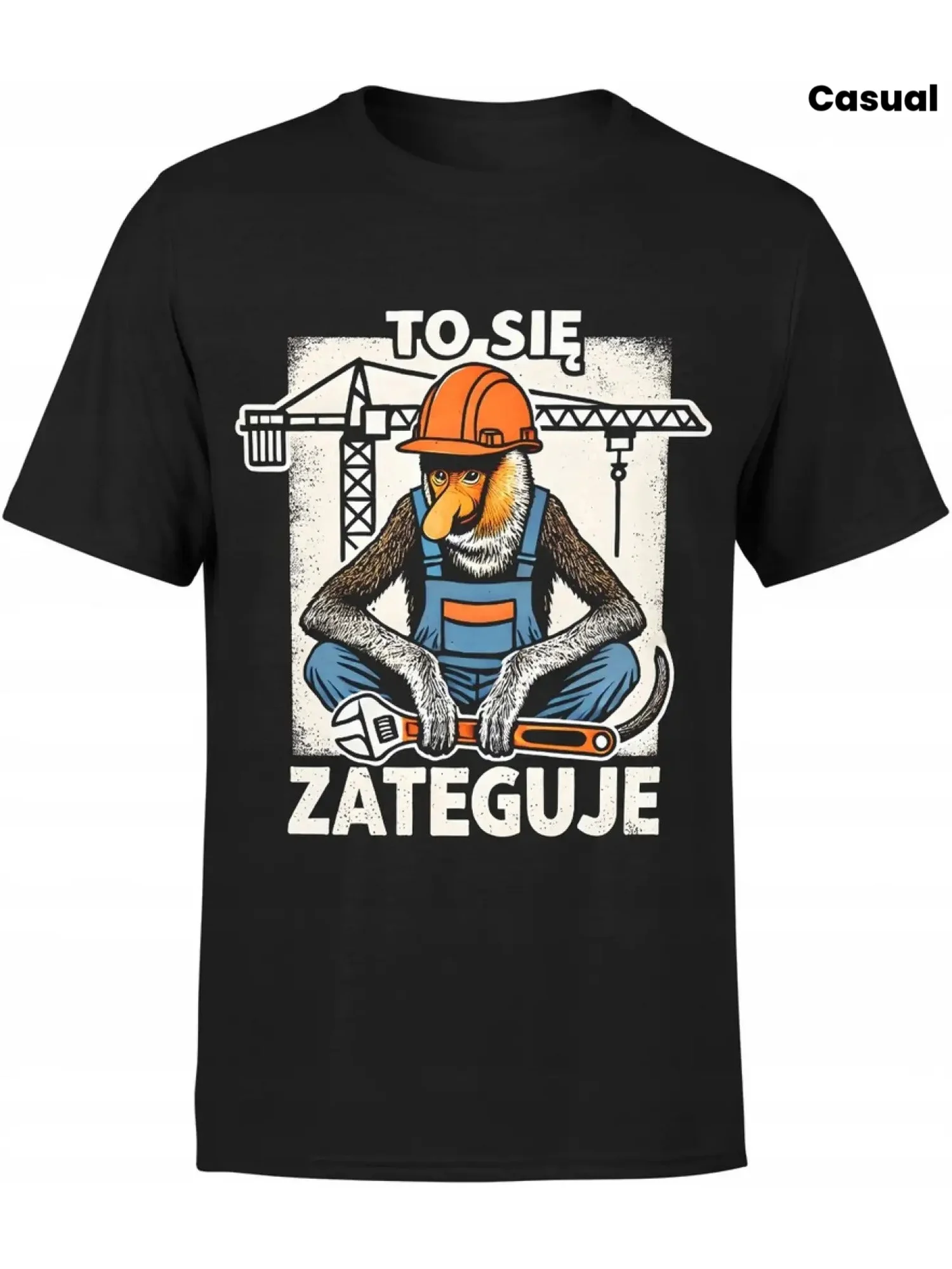 

Funny Construction Worker Graphic T-Shirt for Men - "to SIE ZATEGUE" Design with Hard Hat & Tool Belt, Black Casual Tee