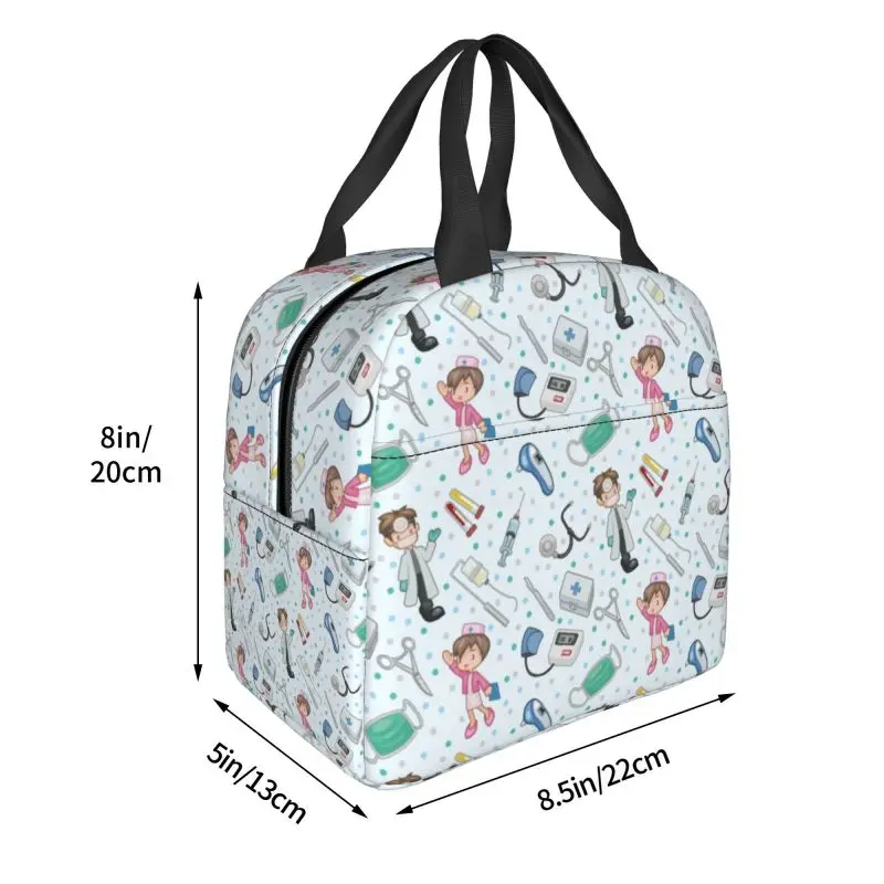 Cartoon Nurse Lunch Bag Women Nursing Medical Print Reusable Cooler Thermal Insulated Lunch Box Food Bento Box