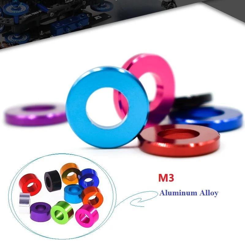 

50Pcs Aluminum Washer M3*6*0.5/1/1.5/2/2.5/3mm M3 Colourful Anodized Aluminum Flat Washers Gasket Through-Hole New Listing