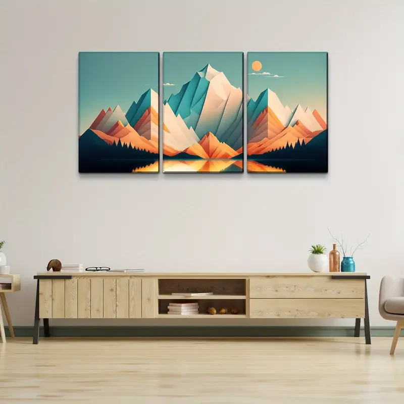 3 Panels Abstract Grain Boho Style Mountain & Forest Canvas Wall Art Decor, 3 Pieces Mordern Canvas Decoration Painting for Offi