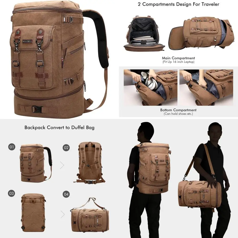 

Большая парусиновая дорожная сумка-трансформер — дорожный рюкзак унисекс, ручная кладь, рюкзак с просторным хранилищем для мужчин и женщин