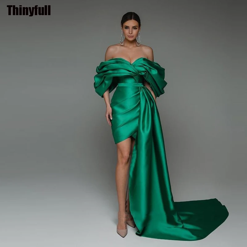 Thinyfull-Vestido corto de sirena para fiesta de noche, minivestido de satén con hombros descubiertos, con cordones, elegante y Formal, color verde