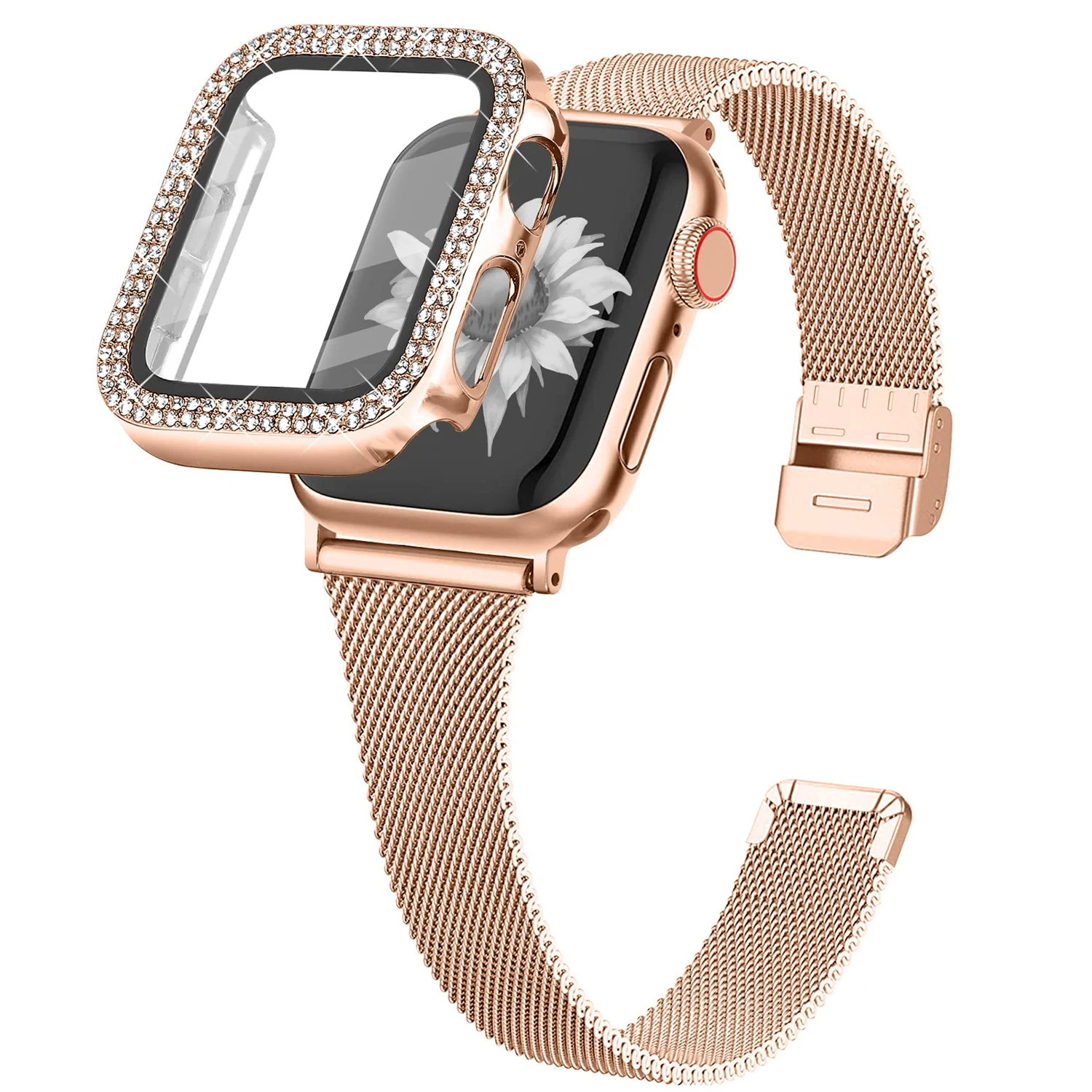 Diamond Case+Strap For Apple Watch band 45mm 41mm Correa Metal Bracelet band For iWatch 44mm 40mm 38mm 42mm Series SE 8 7 6 5 4