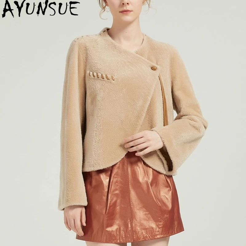 

AYUNSUE натуральная дубленка, шуба, женская зимняя одежда, уличная одежда, куртка из натуральной кожи из овечьей шерсти, женская новинка, пальто 2025