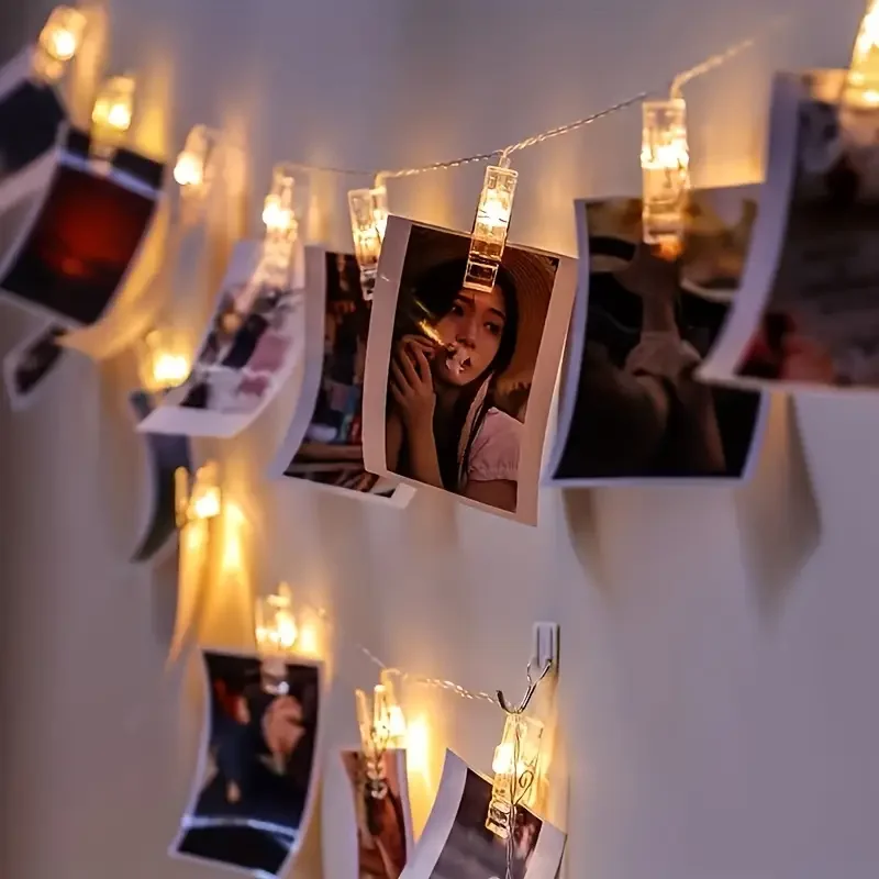 1pc 10/20/30/40LED Photo Clip String Light Battery Operated Indoor Decorative Fairy Lamp For Home Wedding Room Party Wall Decor