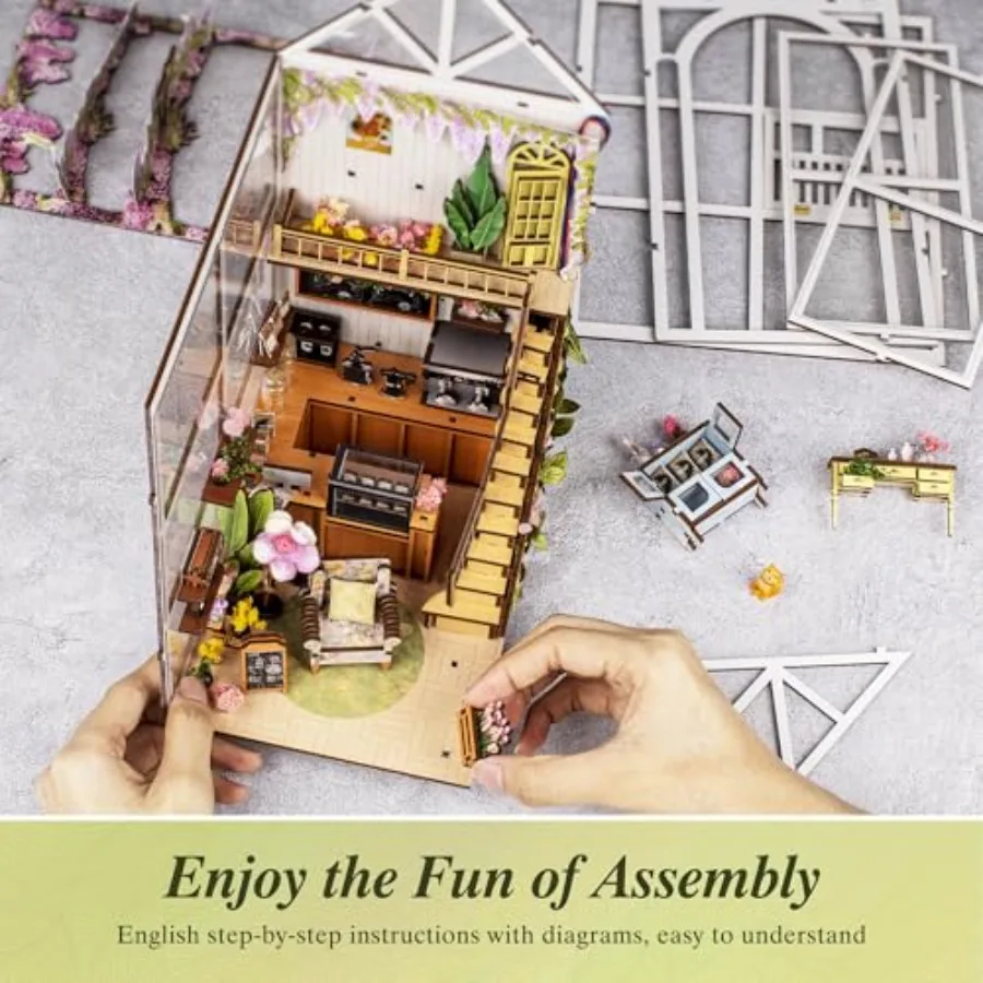 مجموعة أدوات زاوية الكتب DIY مع إدراج رف الكتب المزخرف ثلاثي الأبعاد LED للدراسة المنزلية أو مجموعة ألغاز مصغرة لغرفة النوم