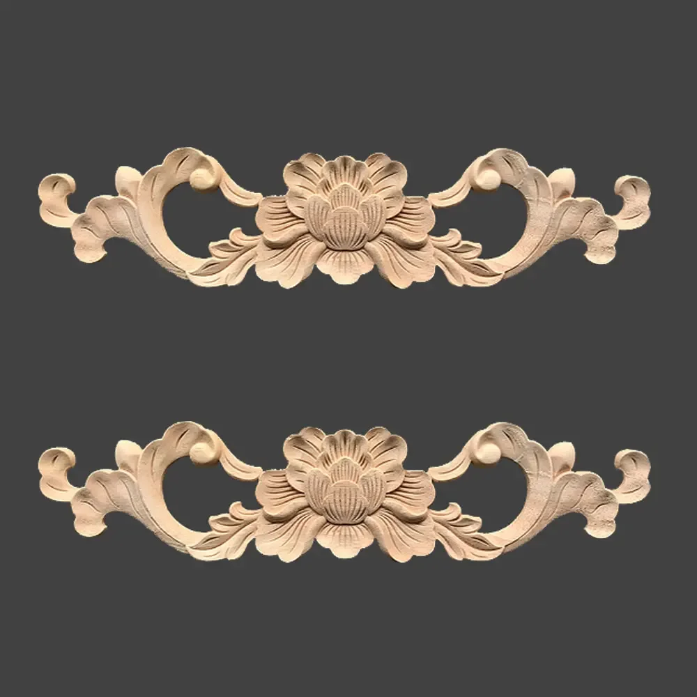 2 Pcs European Wood Carved Corner Applique Unpainted Home Furniture Decoration Wood Craft Relief Woodcarving DIY Accessories