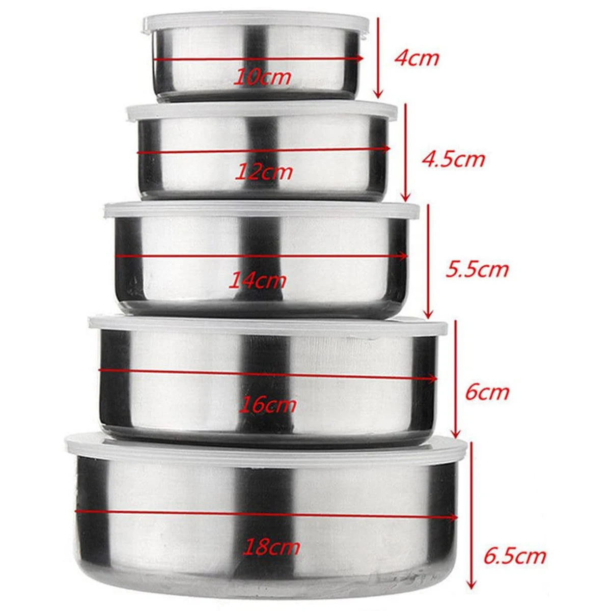 5Pcs Mixing Bowls Set with Lids Stainless Steel Nesting Cooking and Storage Deep Food Container for Kitchen Cakes Baking Biscuit