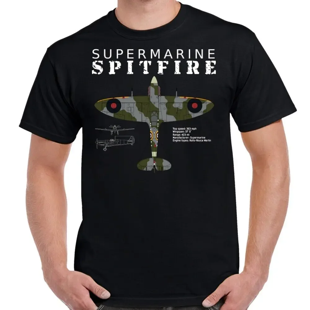 RAF Supermarine Spitfire Fight Infographics T-Shirt Short Sleeve Casual 100% Cotton O-Neck Summer Mens T-shirt Size S-3XL