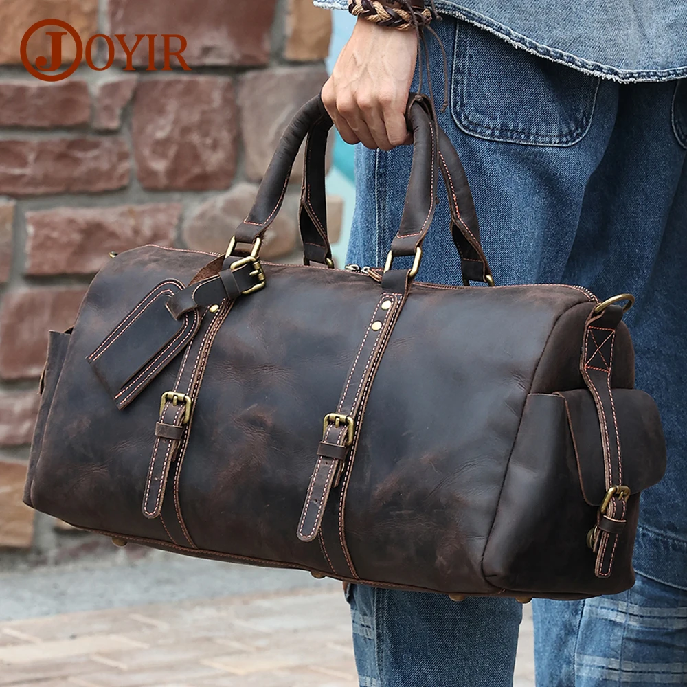 

JOYIR Genuine Leather Men's Travel Duffel Business Trip Handbag Shoulder Messenger Bag Large Capacity Overnight Weekend Duffel