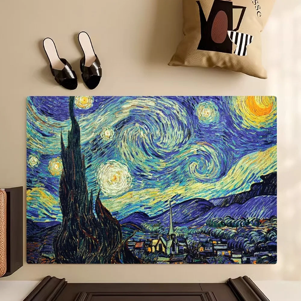 Vincent Van Gogh The Starry Night Floor Mat Bedroom Kitchen Door Bath House Super Absorbent Foot Non-slip