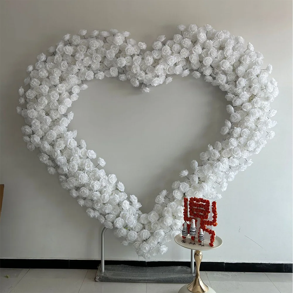 5D Luxe Witte Rozen Hartvormige Boog Kunstbloemen Achtergrond Romantische Bruiloft Feestdecoratie Raamdecoratie Arrangement