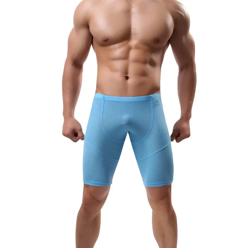 Mens Underwear Long Boxer Bulge Pouch Male Panties Breathable Holes Low Rise Lingerie Shorts Sexy Underpants Boxers