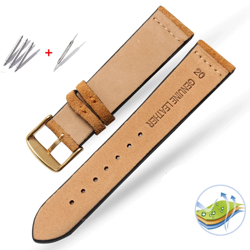 16mm 18mm 20mm 22mm Frosted Suede Vintage Genuine Leather Bracelet for Tissot Tudor Watchband Soft Watch Strap Black Brown Khaki