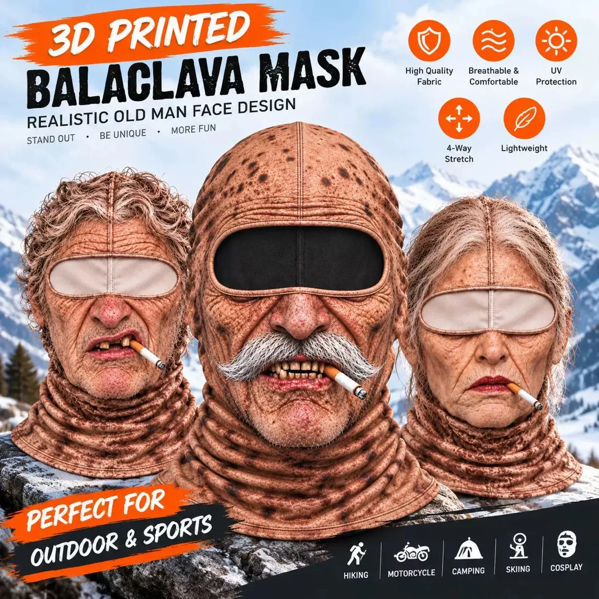 hot Funny 3D Face Balaclava Hat Full Face Covering Hood Balaclava Motorcycle Riding Skiing Face Mask Outdoor Warm Balaclava Hat