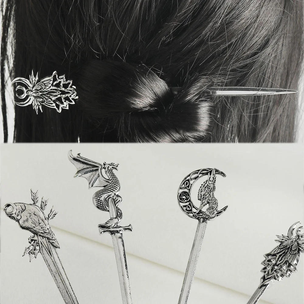 

Ювелирные изделия из сплава в стиле ретро «Таинственная ведьма», заколка для волос, летающий дракон, полумесяц, аксессуары для волос, креативные аксессуары для волос