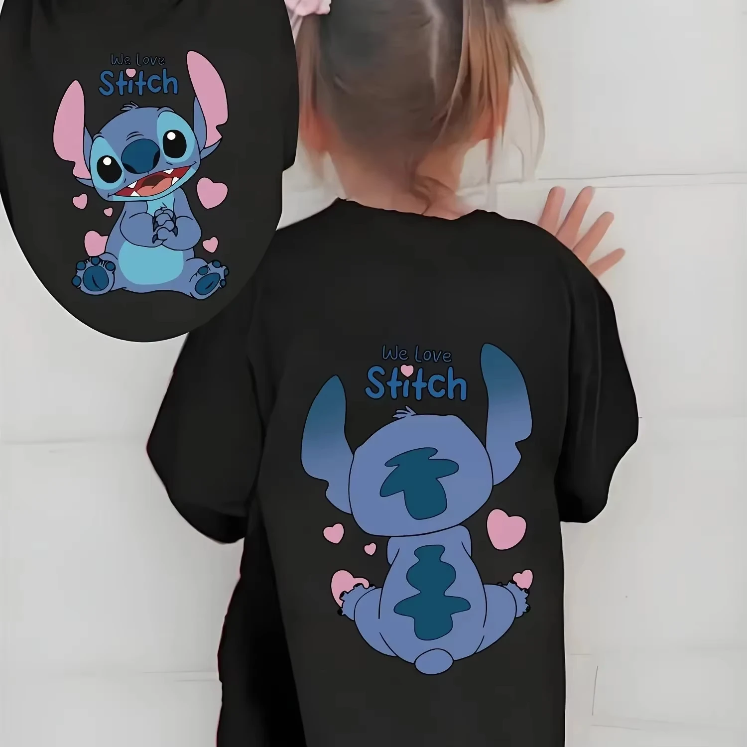 

Летняя хлопковая футболка с мультяшным принтом Disney Stitch 2026 для мальчиков и девочек, повседневная, милая, удобная, семейная