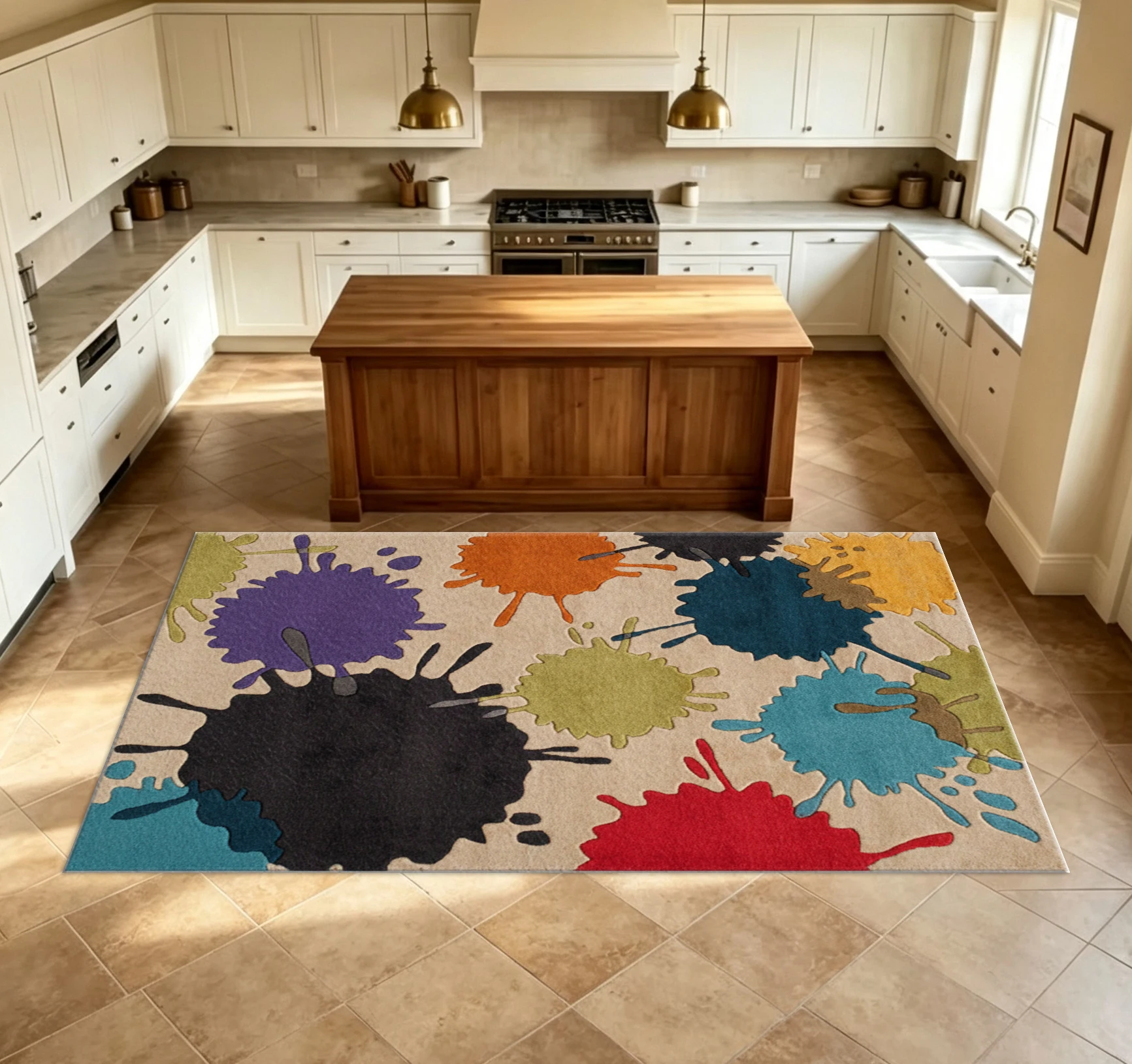 Colorful Paint-Splattered Printed Carpet, Creative Graffiti-Style Non-Slip Floor Carpet, Suitable for Living Room, Bedroom, and Home Decoration
