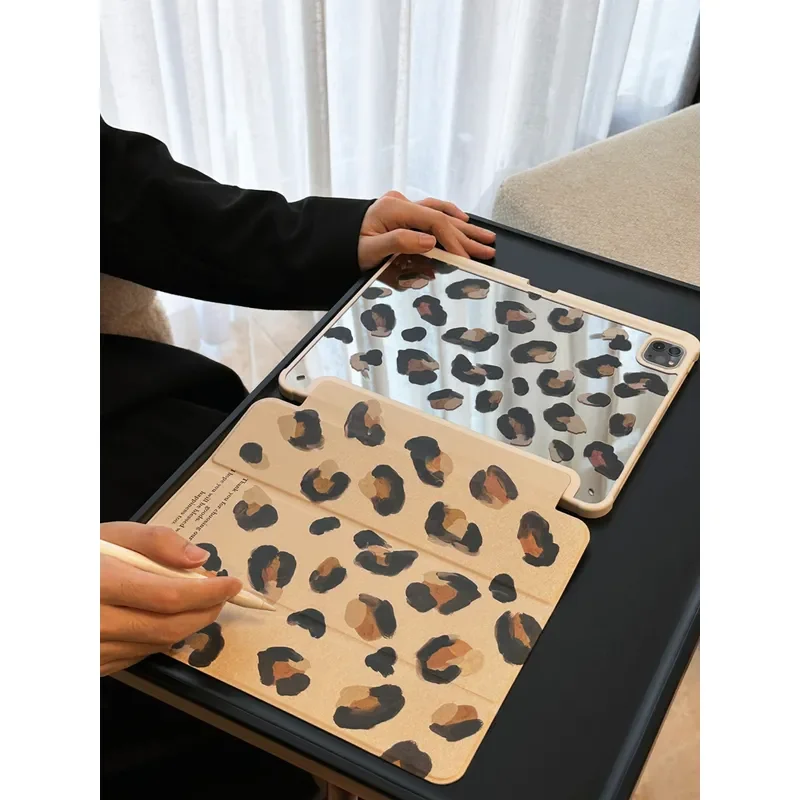 Leopard Print Y2K Girl Mirror Cover For iPad Pro 13 11th M5 M4 12.9 A16 10 8 7 9th 10th For Ipad Air 11 M2 M3 Mini Tablet Case