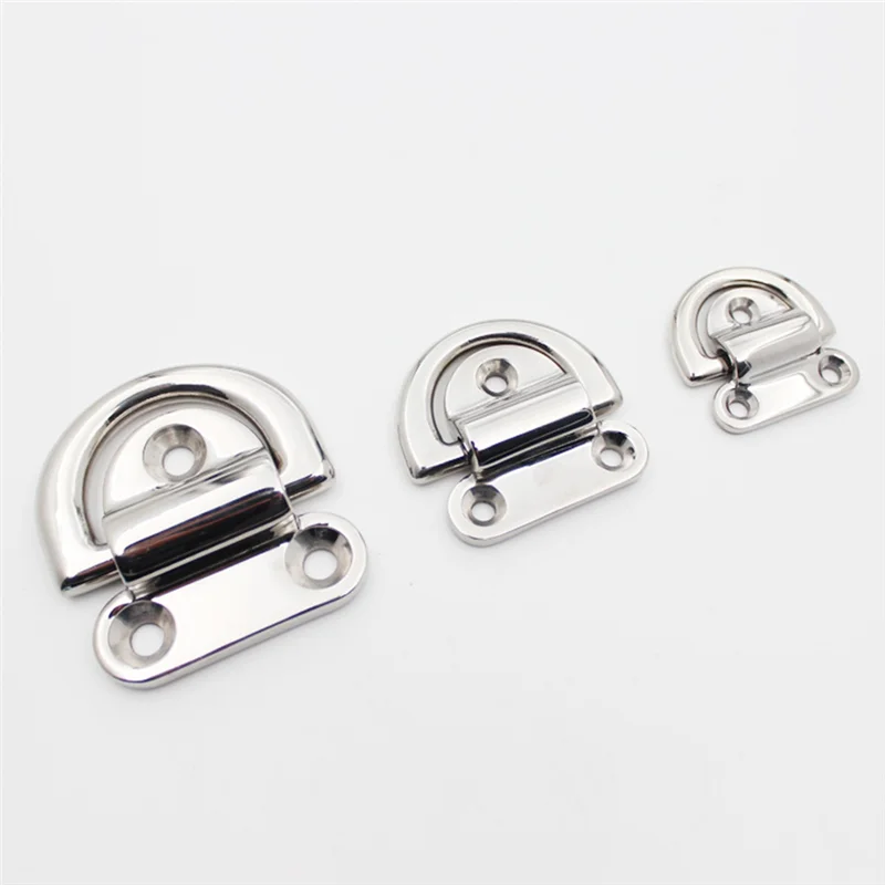 

D-Ring Deck Collapsible Pad Eye Tiedown Cleats For Yacht Motorboat Truck Mirror Polished Ship Parts 4Pcs