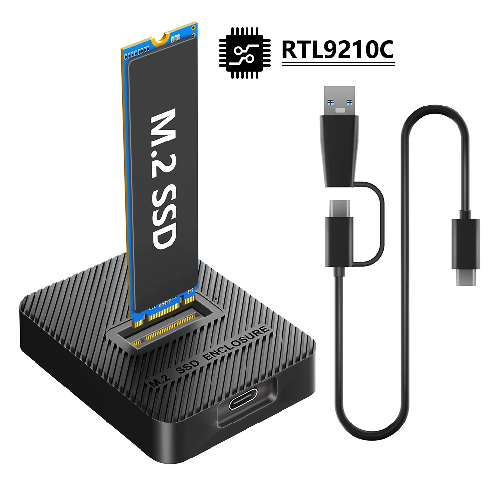 10Gbps M.2 SSD Enclosure, RTL9210C Chip Dual  Protocol  NVMe & SATA M.2 SSD Reader, USB 3.2 Gen2 Type-C External M2 SSD Case