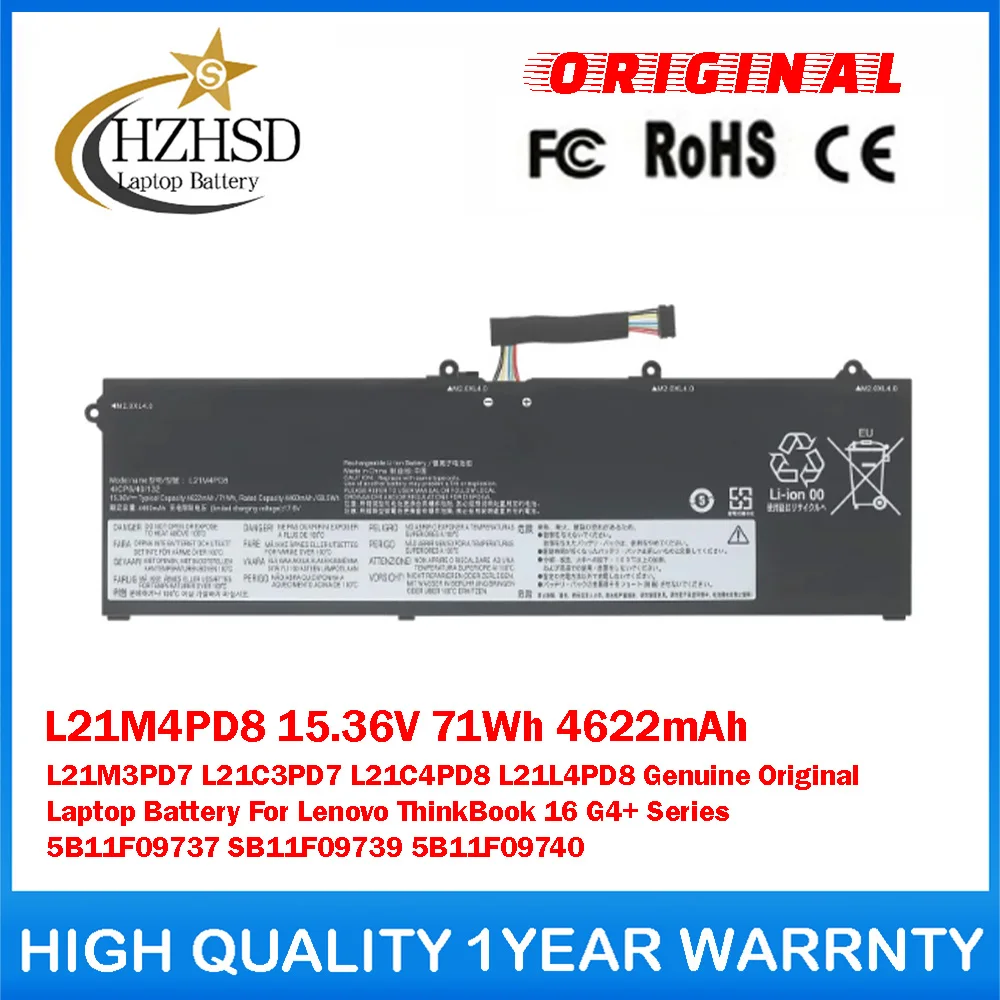 

L21M4PD8 15.36V 71Wh 4622mAh L21M3PD7/C3PD7/C4PD8/L4PD8 Оригинальный аккумулятор для ноутбука Lenovo ThinkBook16 G4+ 5B11F09737/40