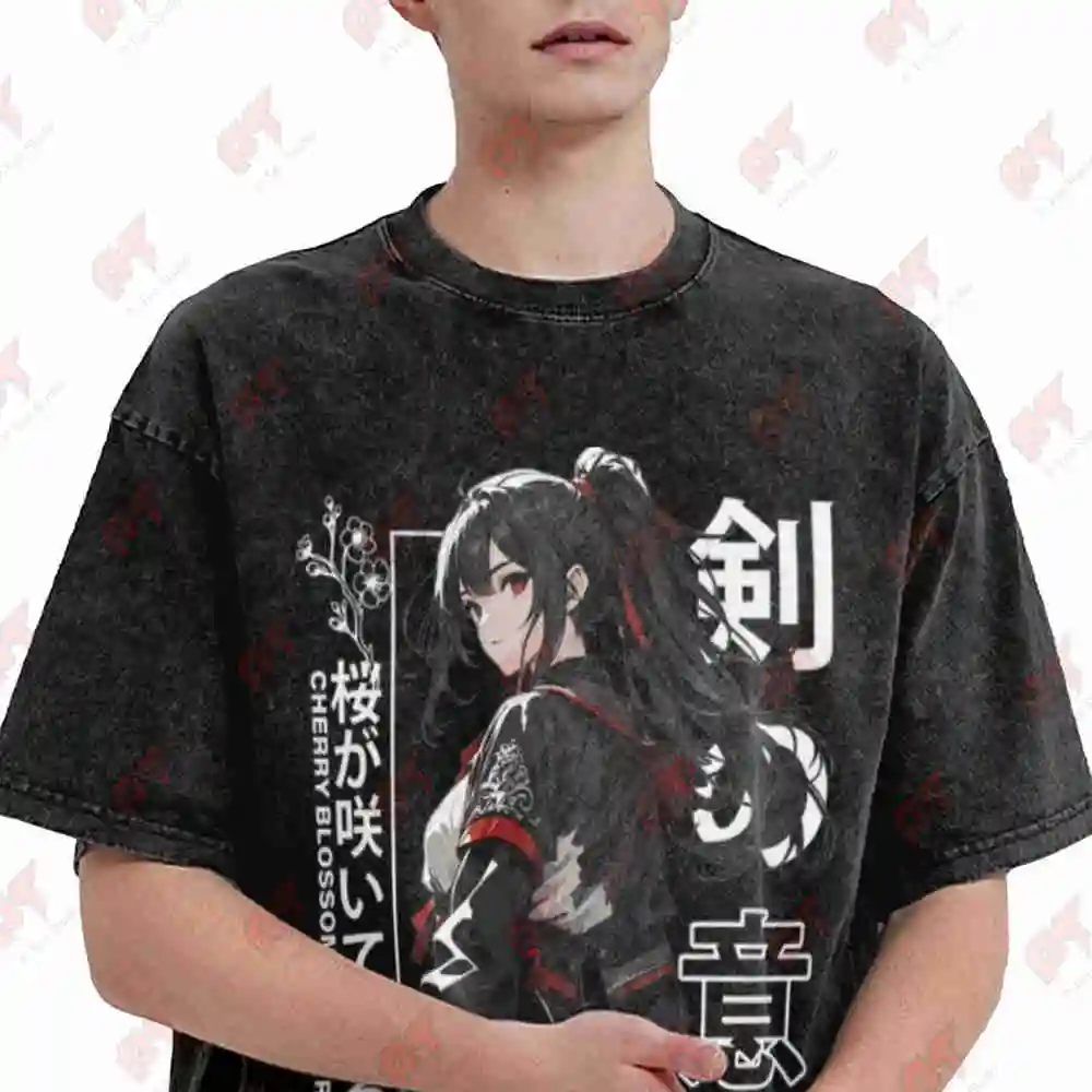 Anime Manga 3D Fencing Vintage Washed Tee Pure Cotton T-Shirt
